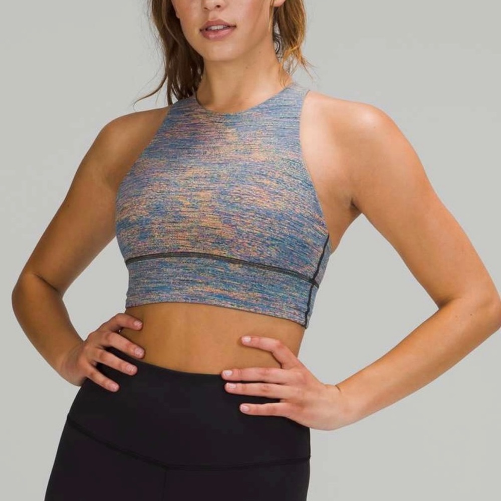 Lululemon Energy High Neck Long Line Bra Blue & Teal Jacquard Luxtreme Sz 6